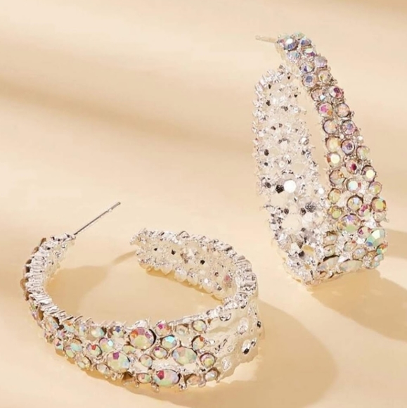 Iridescent Rhinestone Earrings - Picture 1 of 8